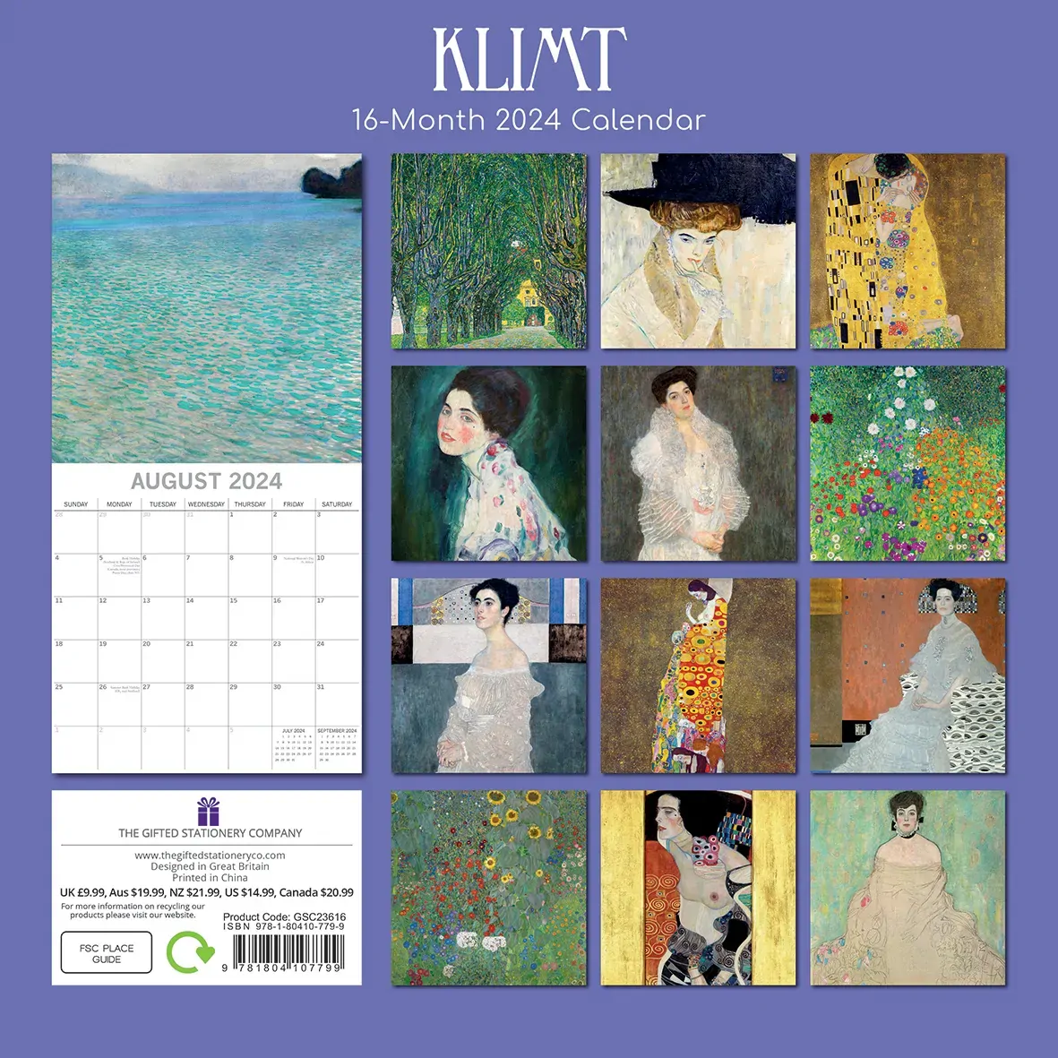 Klimt - 2024 Square Wall Calendar 16 Months Arts Planner Christmas New Year Gift Price