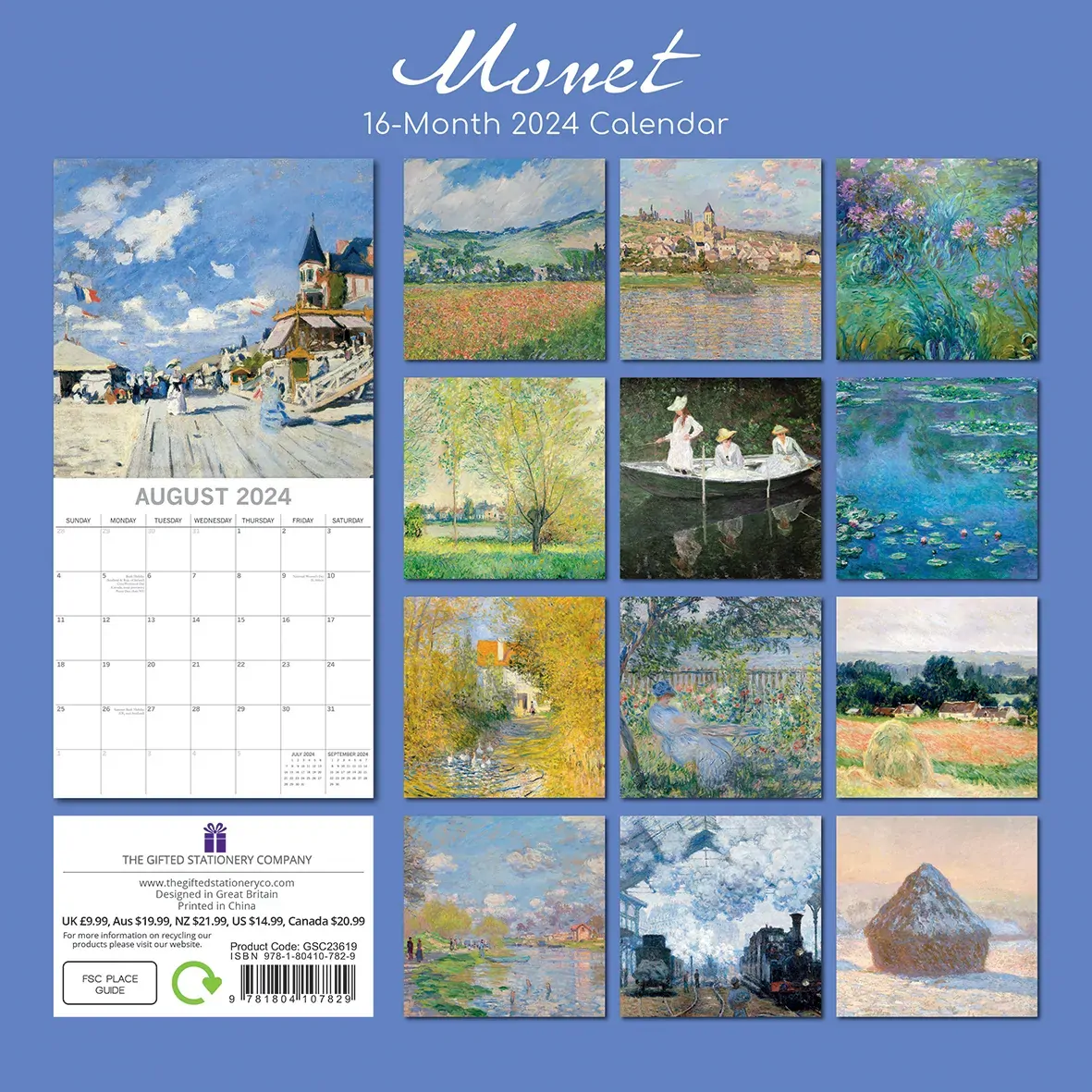 Monet - 2024 Square Wall Calendar 16 Months Arts Planner Christmas New Year Gift Price