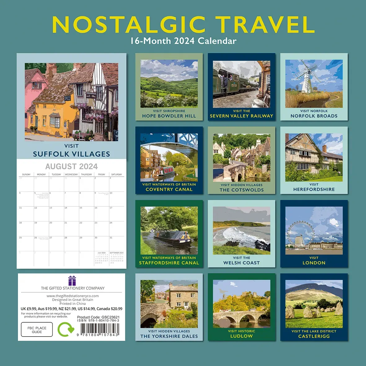 Nostalgic Travel - 2024 Square Wall Calendar 16 Month Arts Planner New Year Gift Price