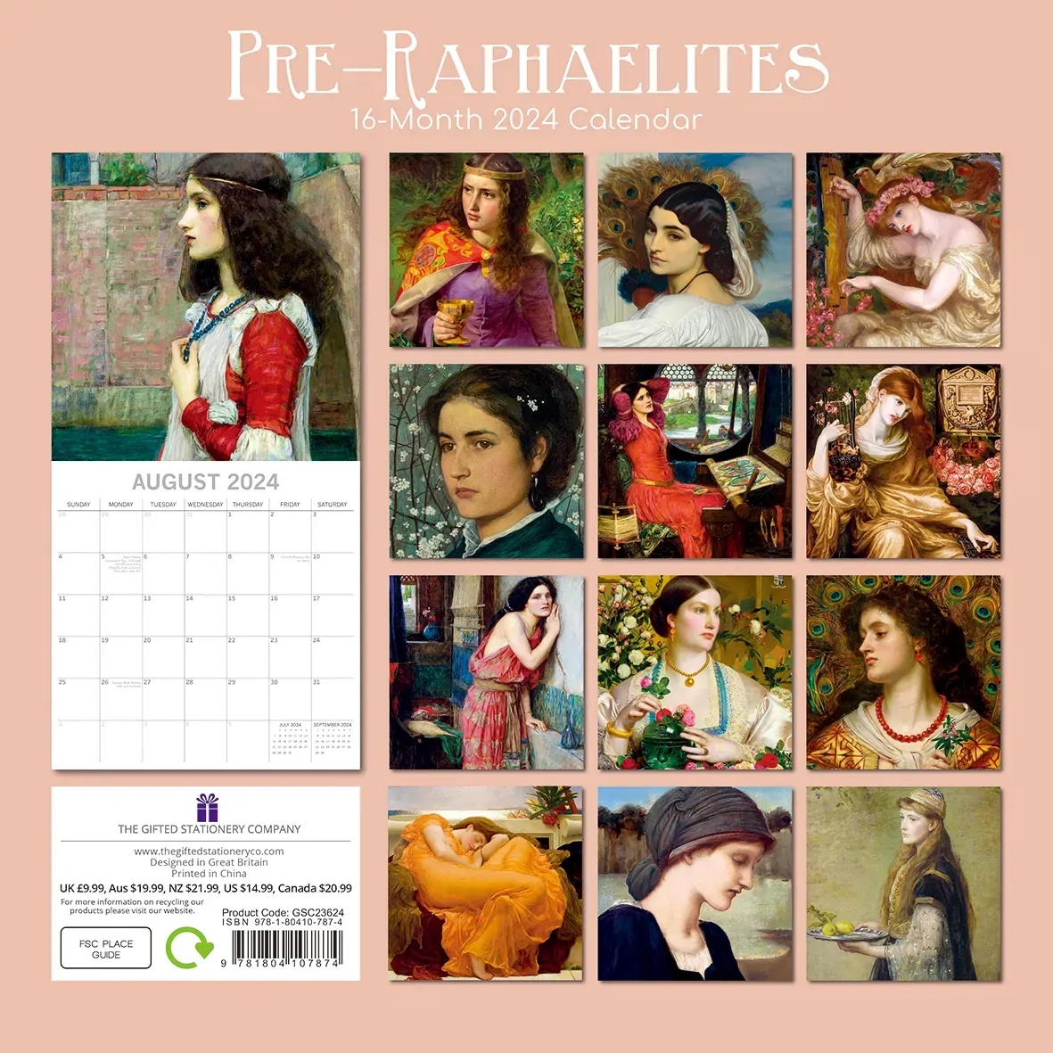 Pre-Raphaelites - 2024 Square Wall Calendar 16 Months Arts Planner New Year Gift Price
