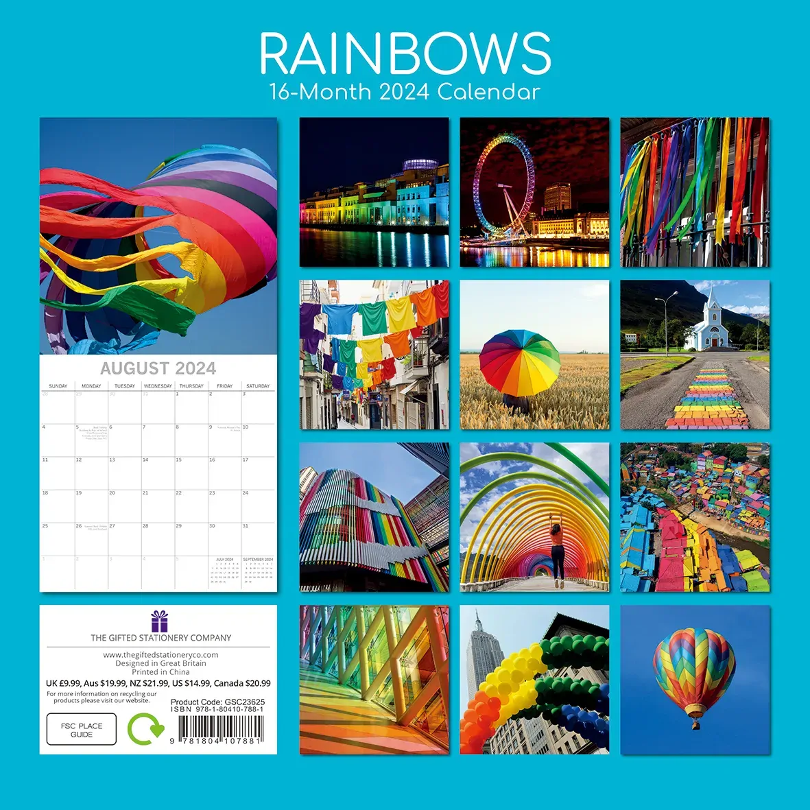 Rainbows 2024 Square Wall Calendar 16 Month Arts Planner Christmas New Year Gift Price