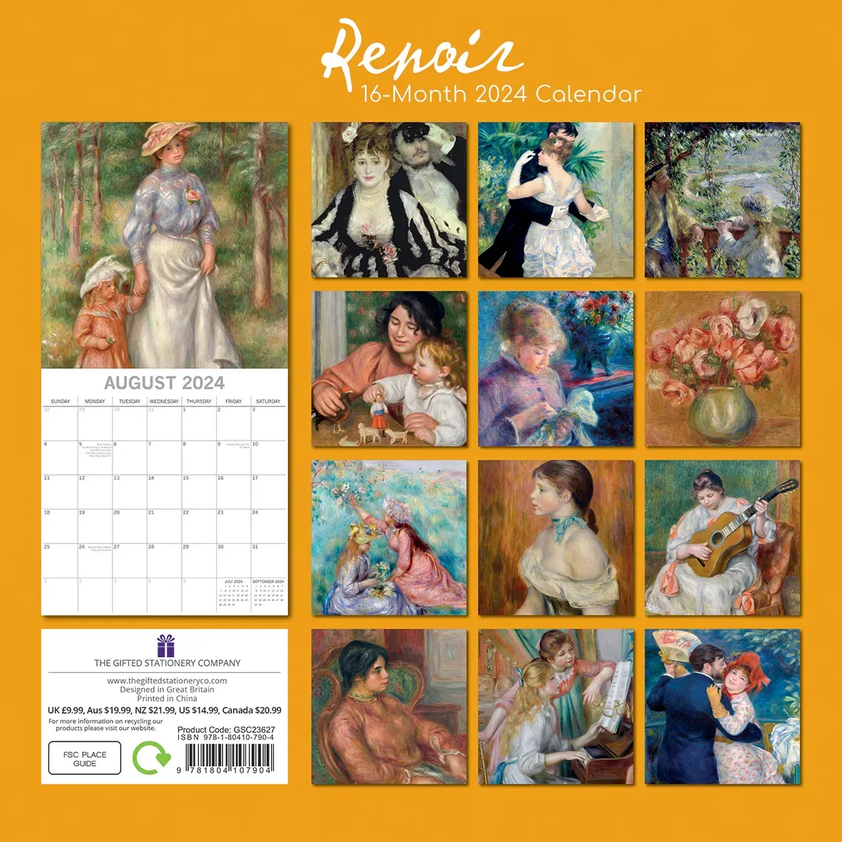 Renoir - 2024 Square Wall Calendar 16 Month Arts Planner Christmas New Year Gift Price