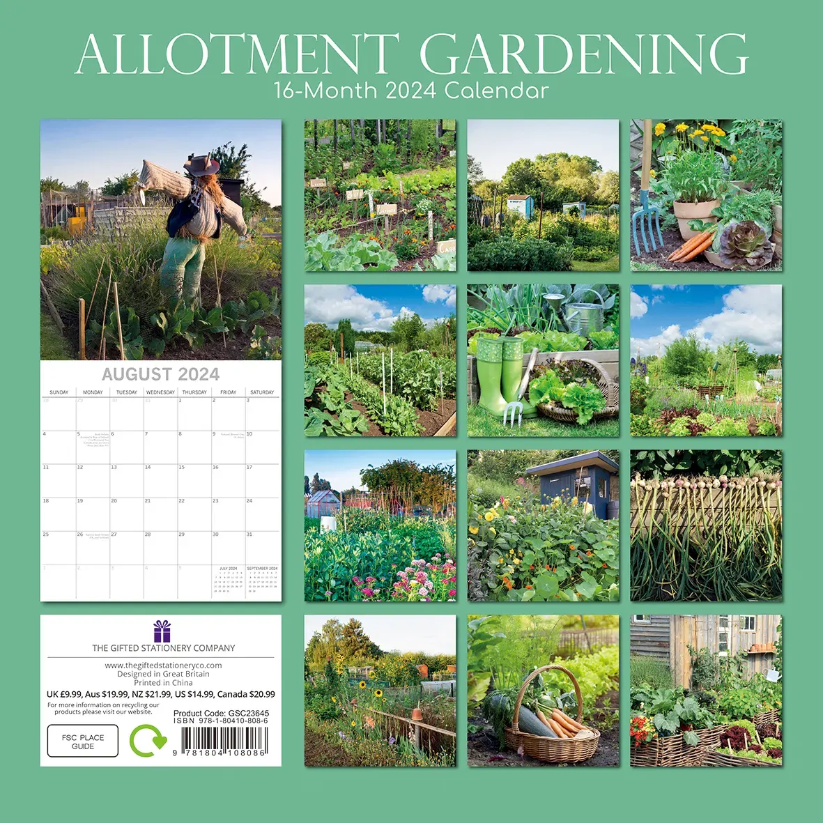 Allotment Gardening - 2024 Square Wall Calendar 16 Months Floral Planner Gift Price
