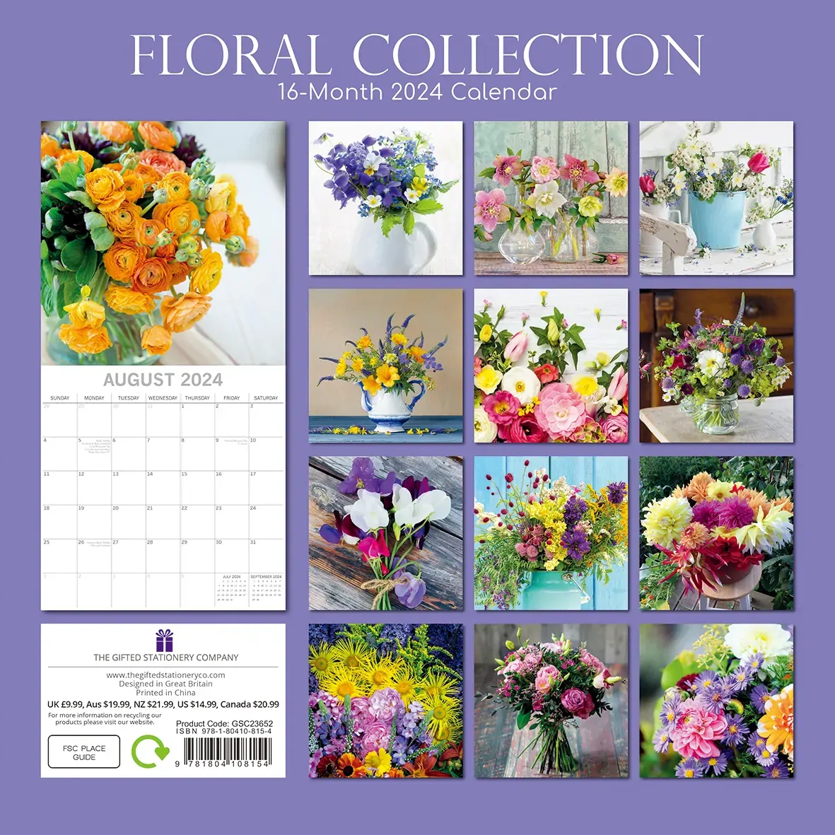 Floral Collection 2024 Square Wall Calendar 16Month Flower Planner New Year Gift Price