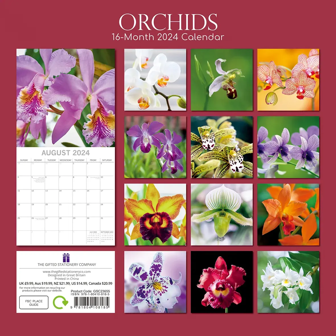 Orchids 2024 Square Wall Calendar 16Month Floral Planner Christmas New Year Gift Price