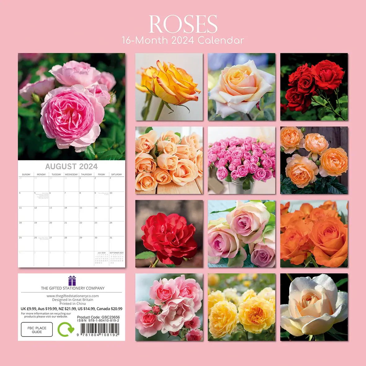 Roses 2024 Square Wall Calendar 16 Months Floral Planner Christmas New Year Gift Price