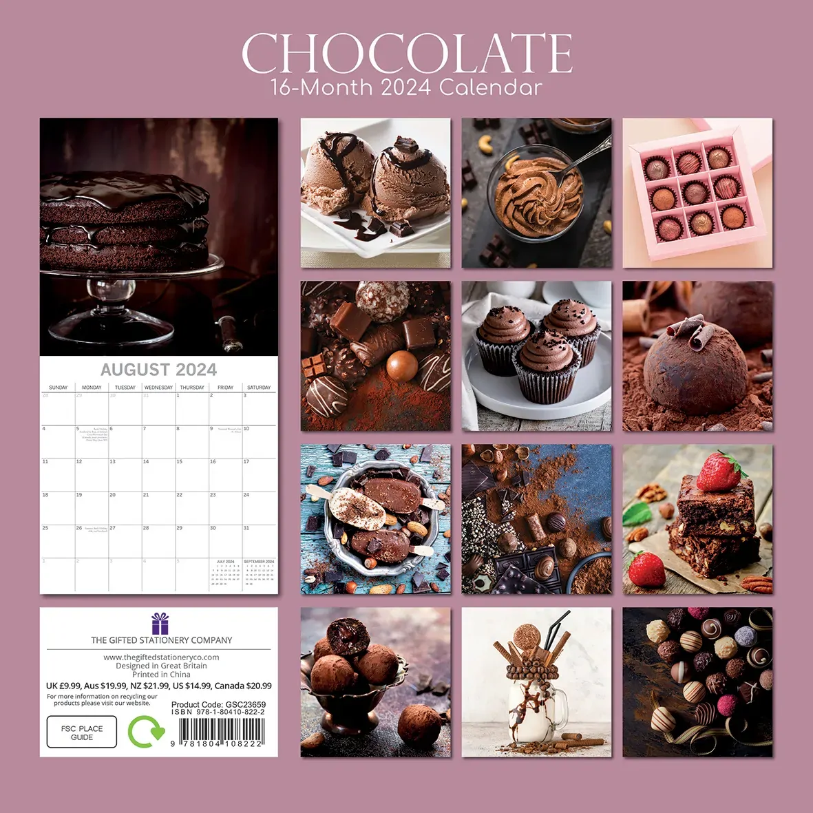 Chocolate - 2024 Square Wall Calendar 16 Months Food Planner Xmas New Year Gift Price