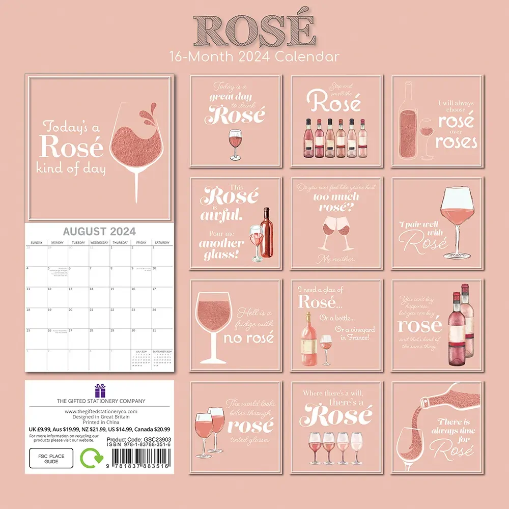 Rose - 2024 Square Wall Calendar 16 Month Food Planner Wine Beer Planner Gift Price