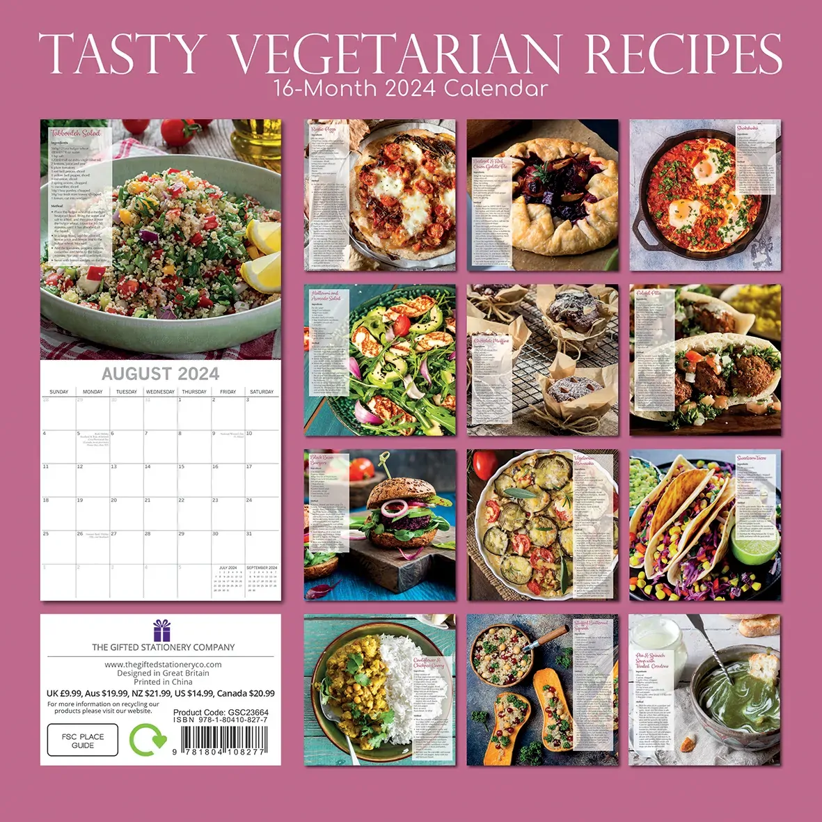 Tasty Vegetarian Recipes - 2024 Square Wall Calendar 16 Months Food Planner Gift Price