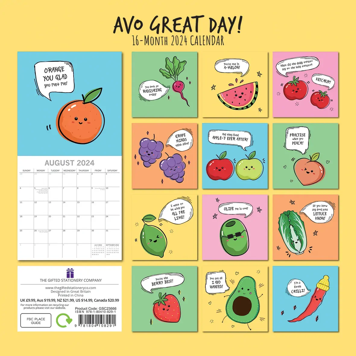 Avo Great Day 2024 Square Wall Calendar 16 Months Fun Planner Xmas New Year Gift Price