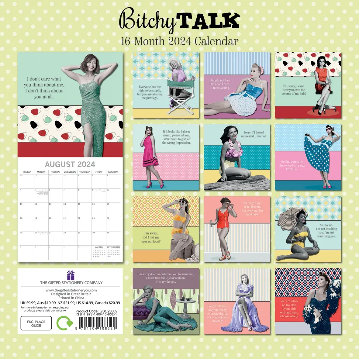 Bitchy Talk - 2024 Square Wall Calendar 16 Month Planner Christmas New Year Gift Price
