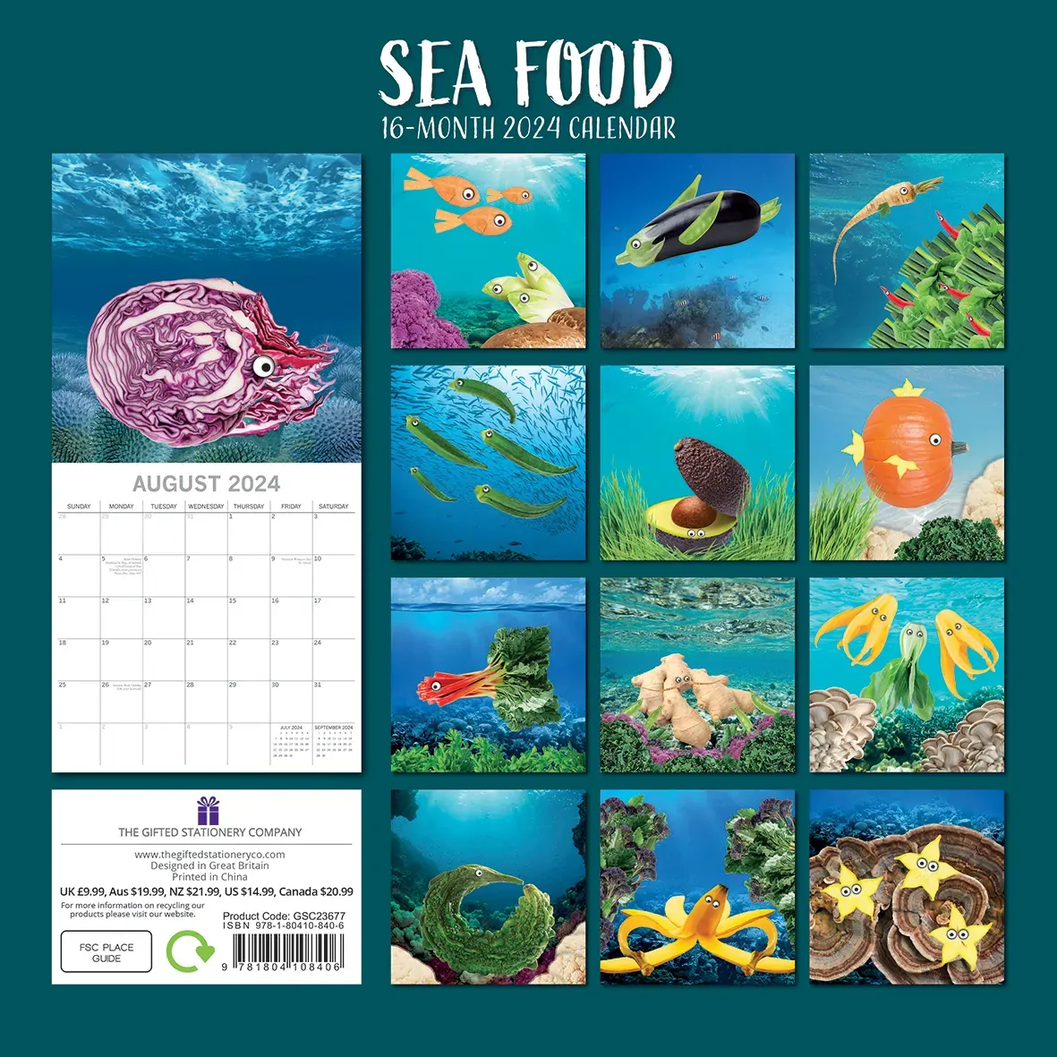 Sea Food - 2024 Square Wall Calendar 16 Months Planner Christmas New Year Gift Price