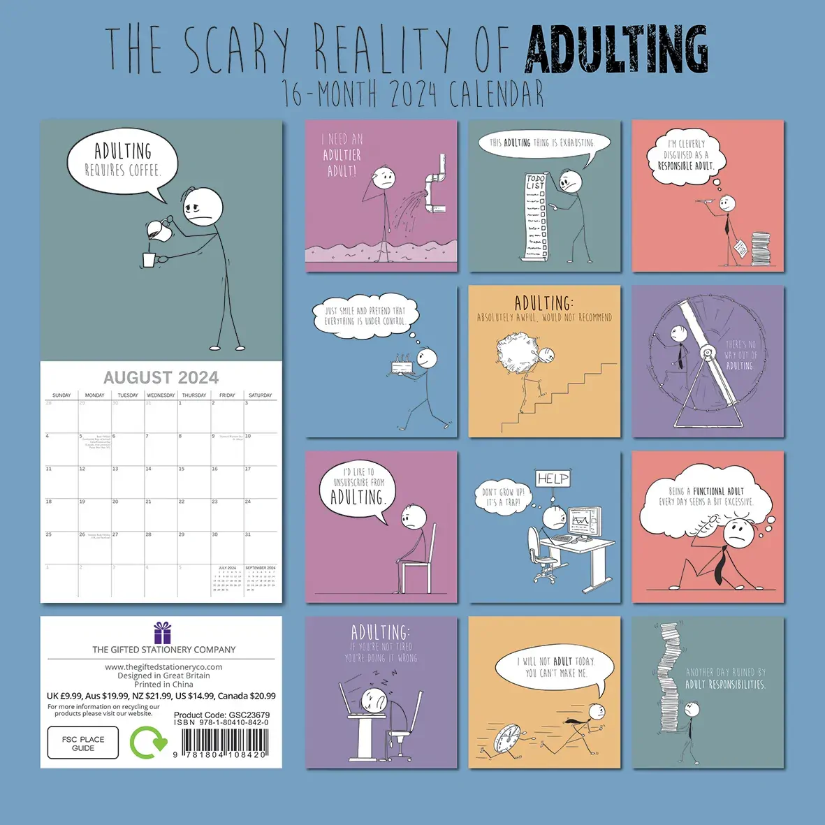 The Scary Reality of Adulting - 2024 Square Wall Calendar 16 Months Planner Gift Price