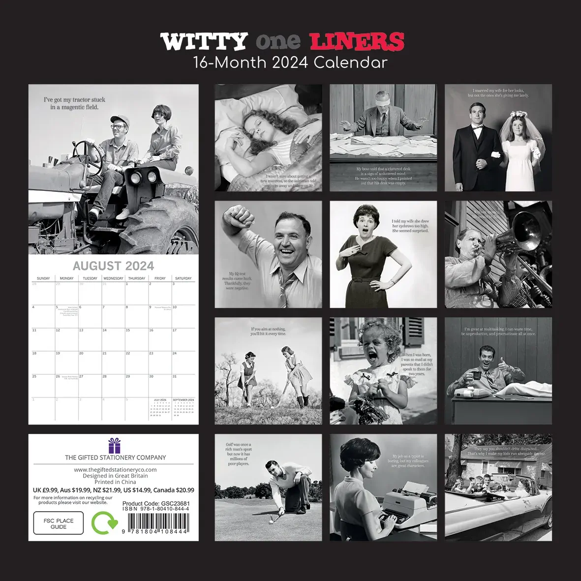 Witty One Liners - 2024 Square Wall Calendar 16 Months Fun Planner New Year Gift Price