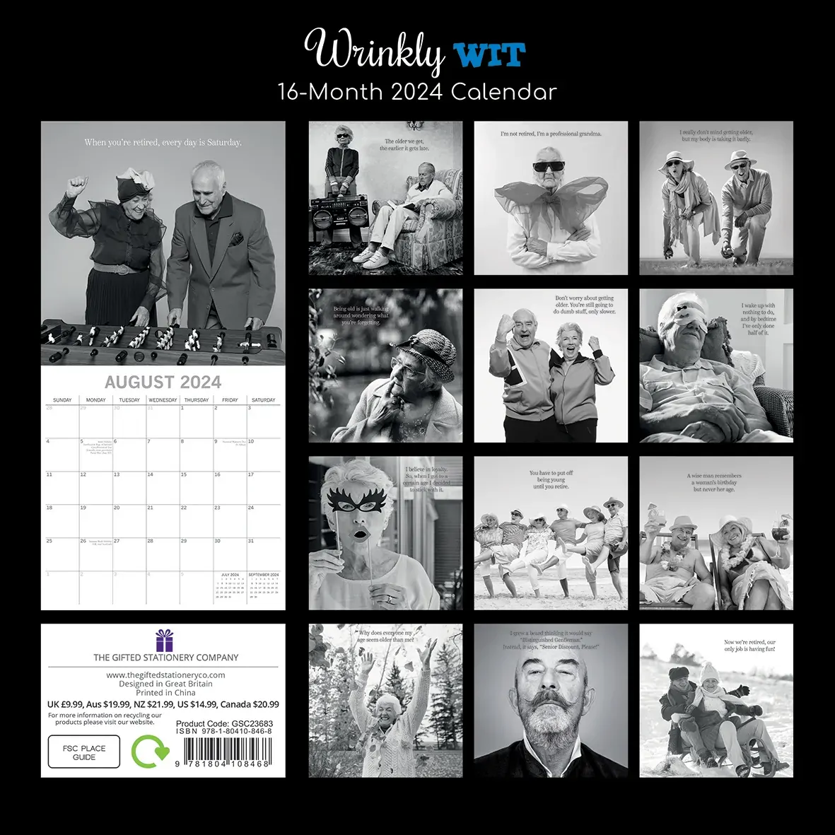 Wrinkly Wit - 2024 Square Wall Calendar 16 Months Funny Planner New Year Gift Price