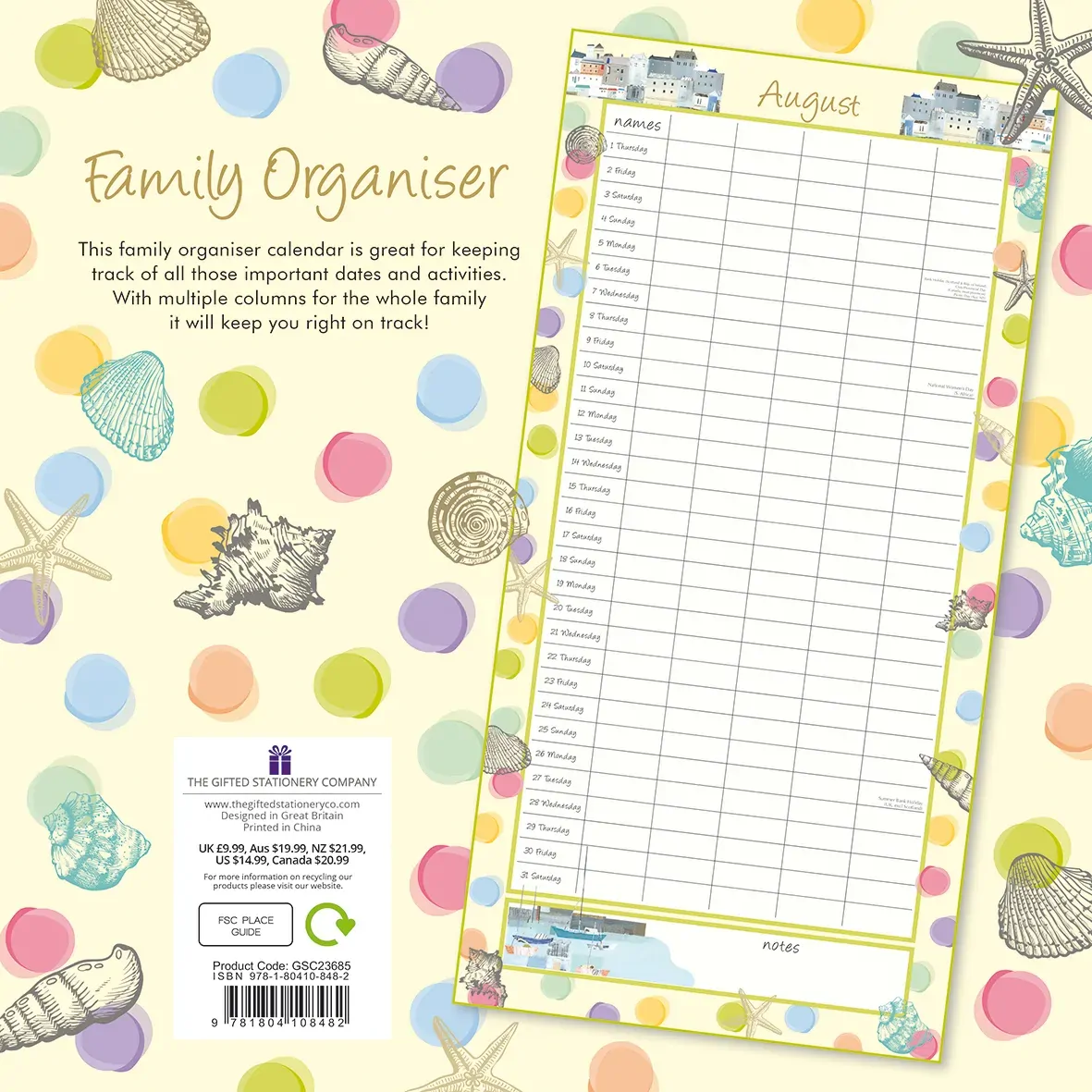 By the Sea Family Organiser - 2024 Square Wall Calendar 16 Months School Planner Price
