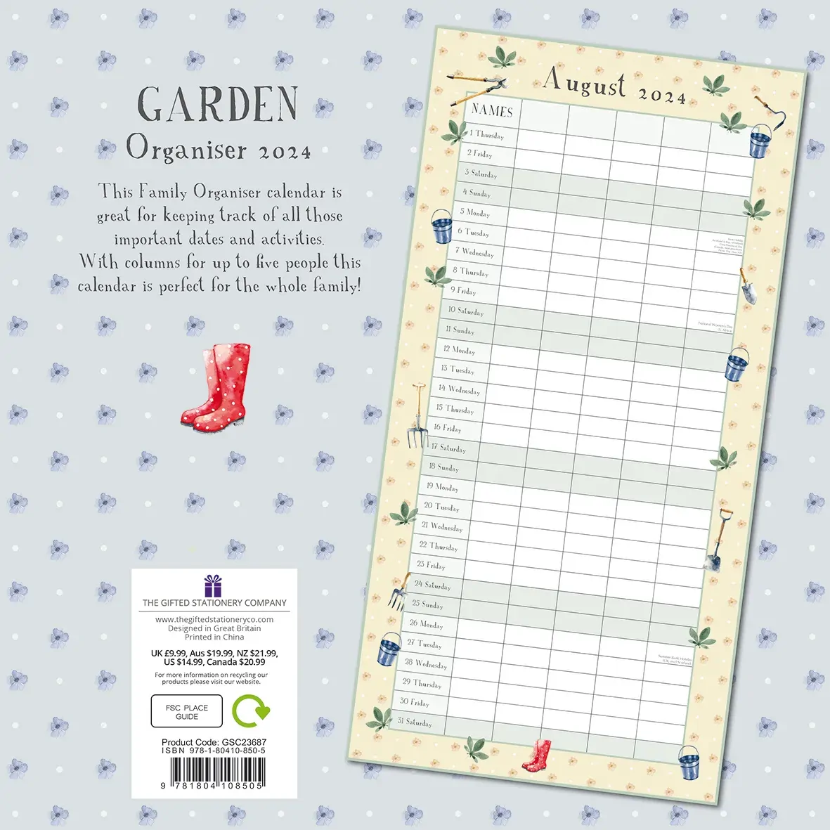Garden Organiser - 2024 Square Wall Calendar 16 Months School Floral Planner Price
