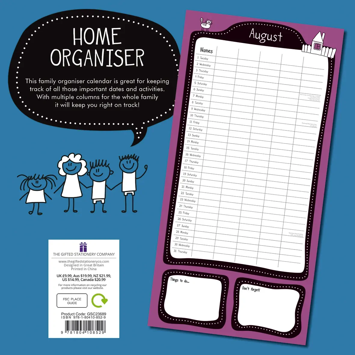 Home Family Organiser 2024 Square Wall Calendar 16 Month School Planner New Year Price