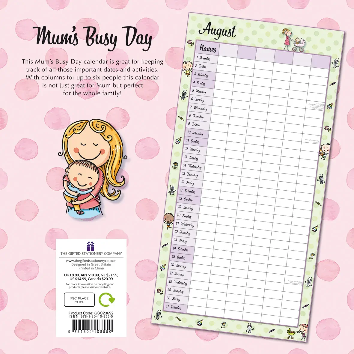 Mum's Busy Day 2024 Square Wall Calendar 16 Months School Planner New Year Gift Price