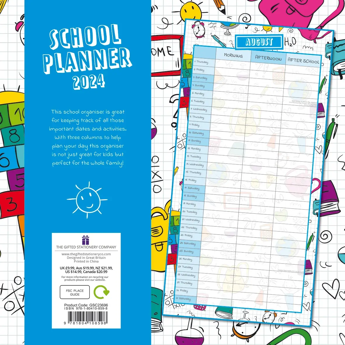 School Planner - 2024 Square Wall Calendar 16 Months Planner Xmas New Year Gift Price