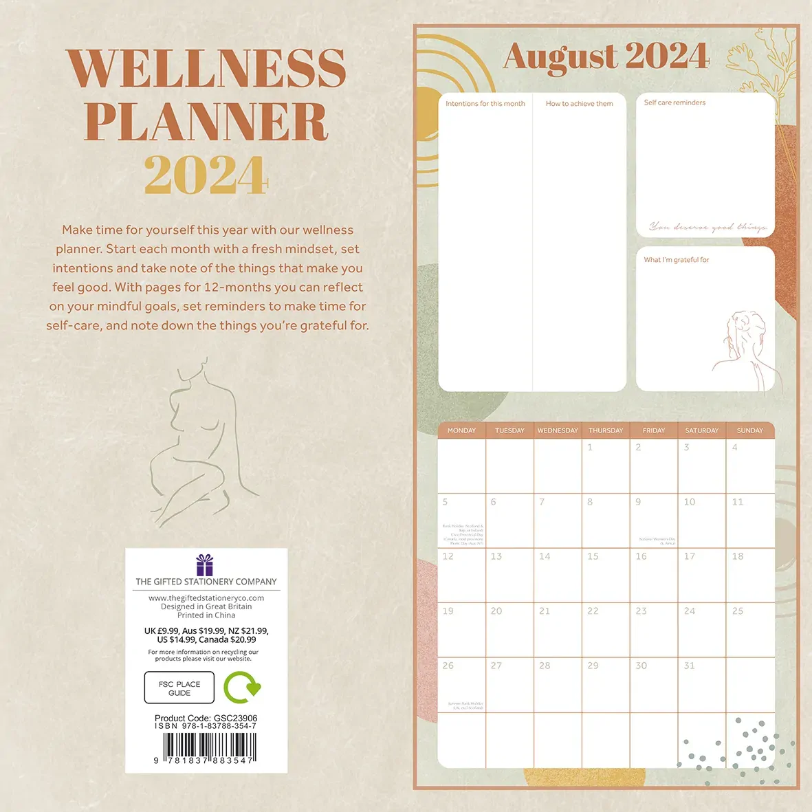 Wellness Planner - 2024 Square Wall Calendar 16 Months Health Mindset Planner Price
