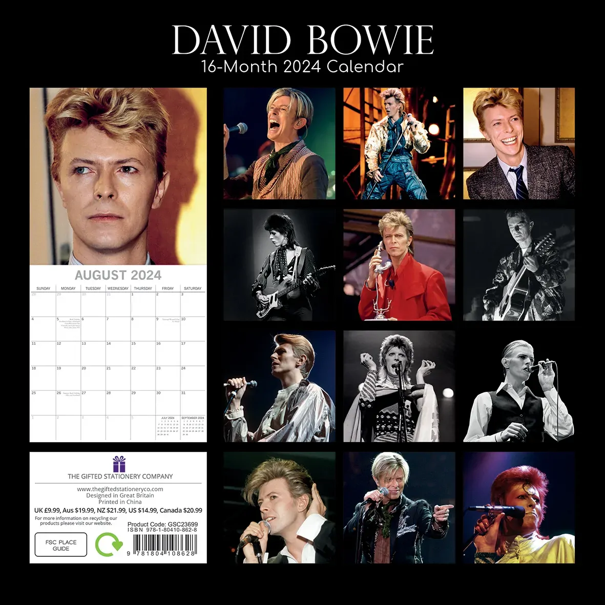 David Bowie - 2024 Square Wall Calendar 16 Month Planner Christmas New Year Gift Price