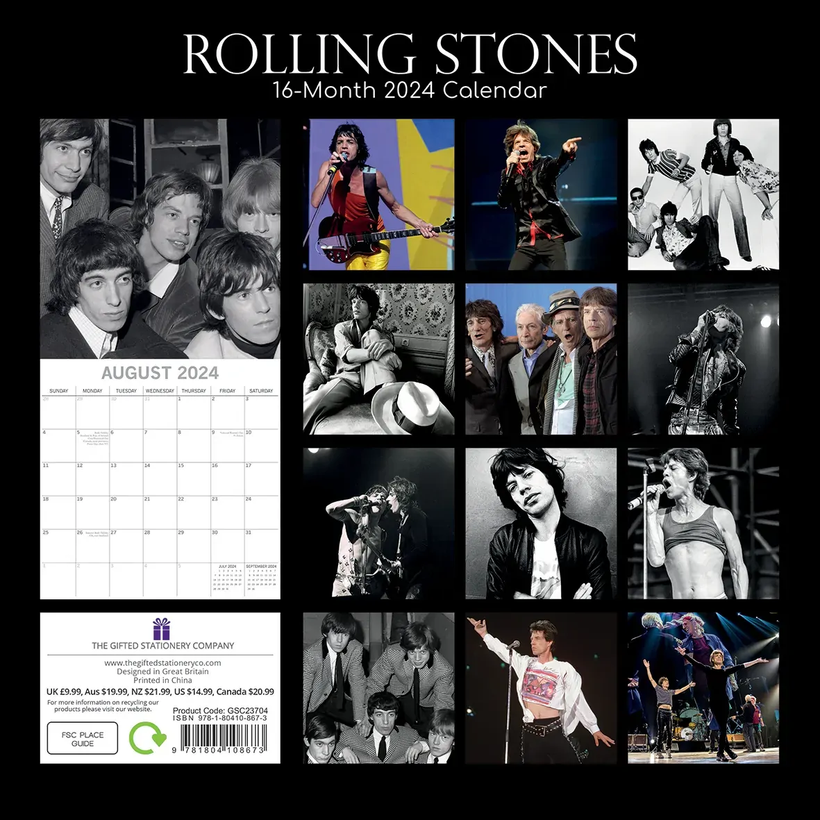 Rolling Stones - 2024 Square Wall Calendar 16 Months Planner Xmas New Year Gift Price