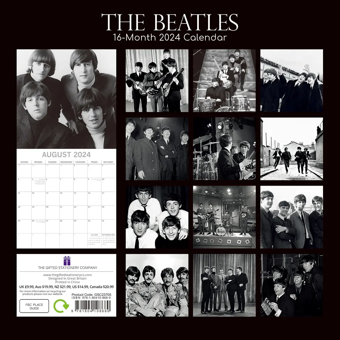 The Beatles - 2024 Square Wall Calendar 16 Month Planner Christmas New Year Gift Price