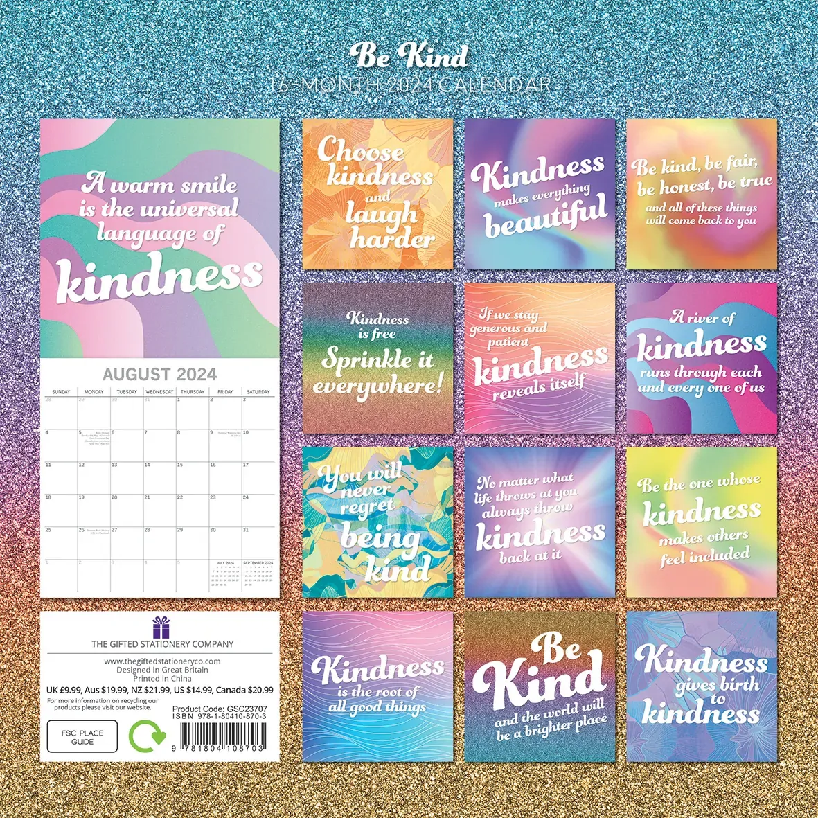 Be Kind - 2024 Square Wall Calendar 16 Months Lifestyle Planner New Year Gift Price