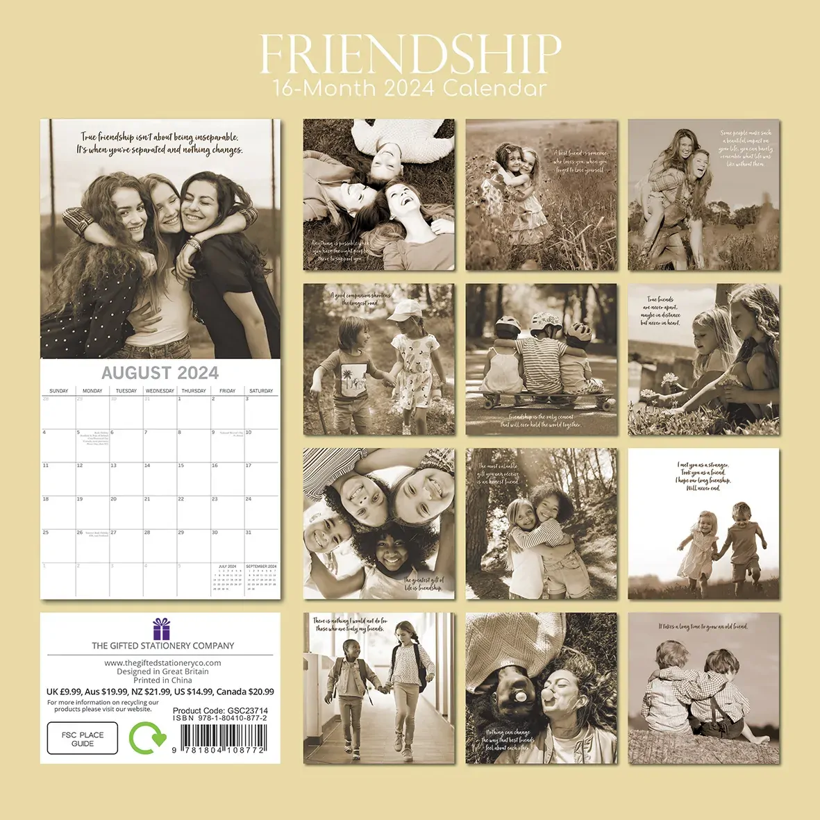 Friendship - 2024 Square Wall Calendar 16 Months Lifestyle Planner New Year Gift Price