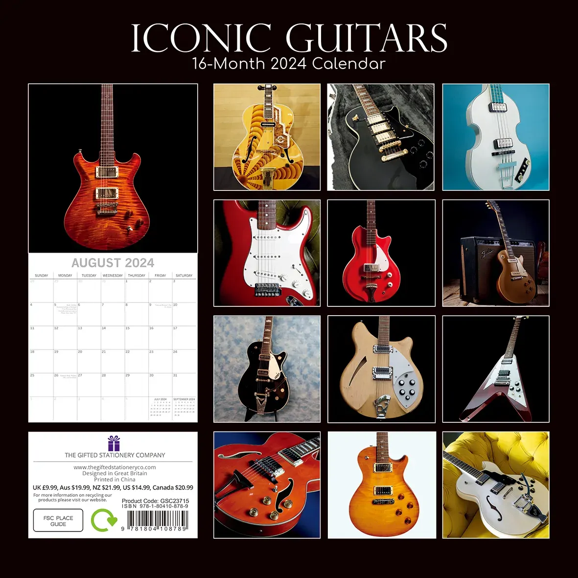 Iconic Guitars - 2024 Square Wall Calendar 16 Months Lifestyle Planner New Year Price