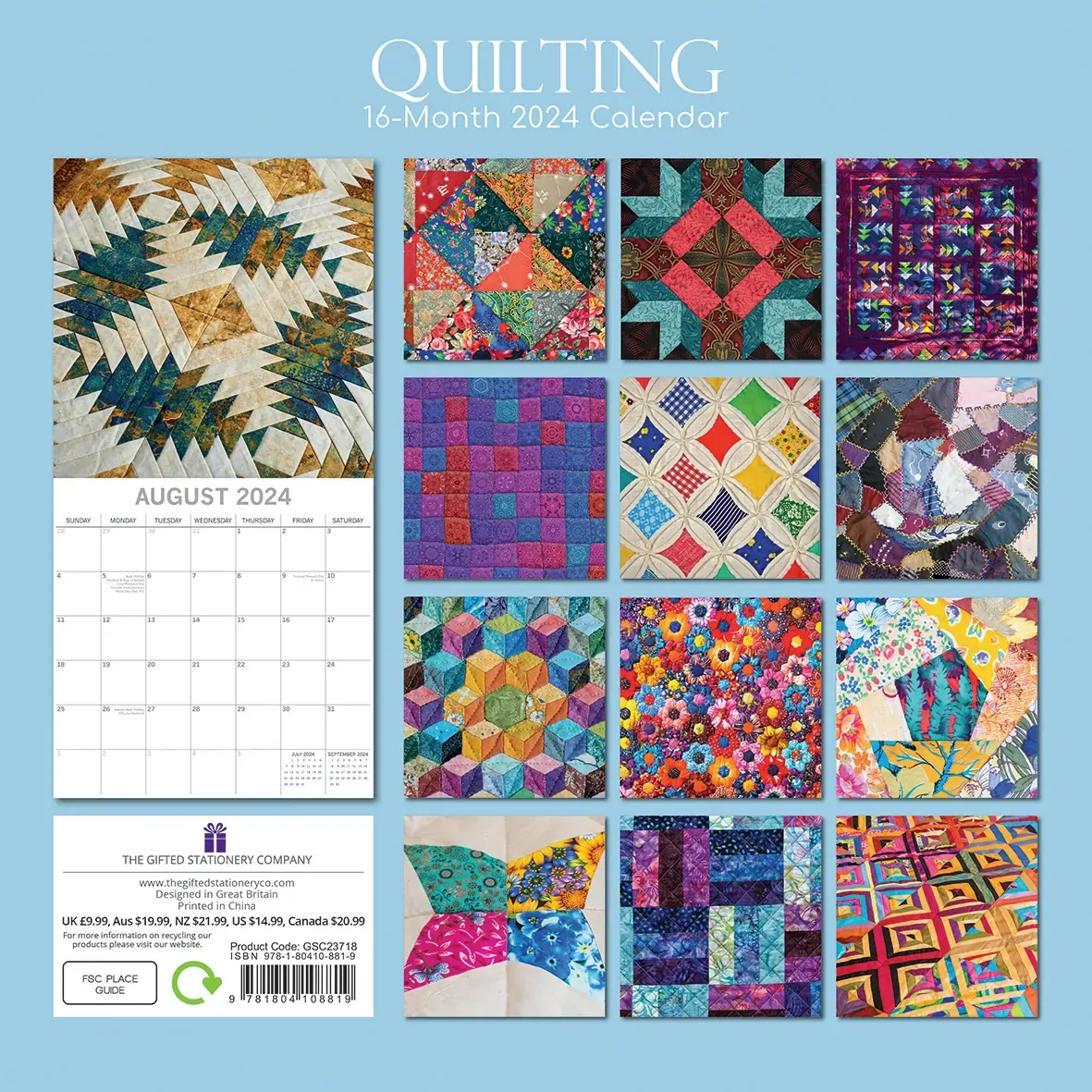 Quilting - 2024 Square Wall Calendar 16 Months Lifestyle Planner New Year Gift Price