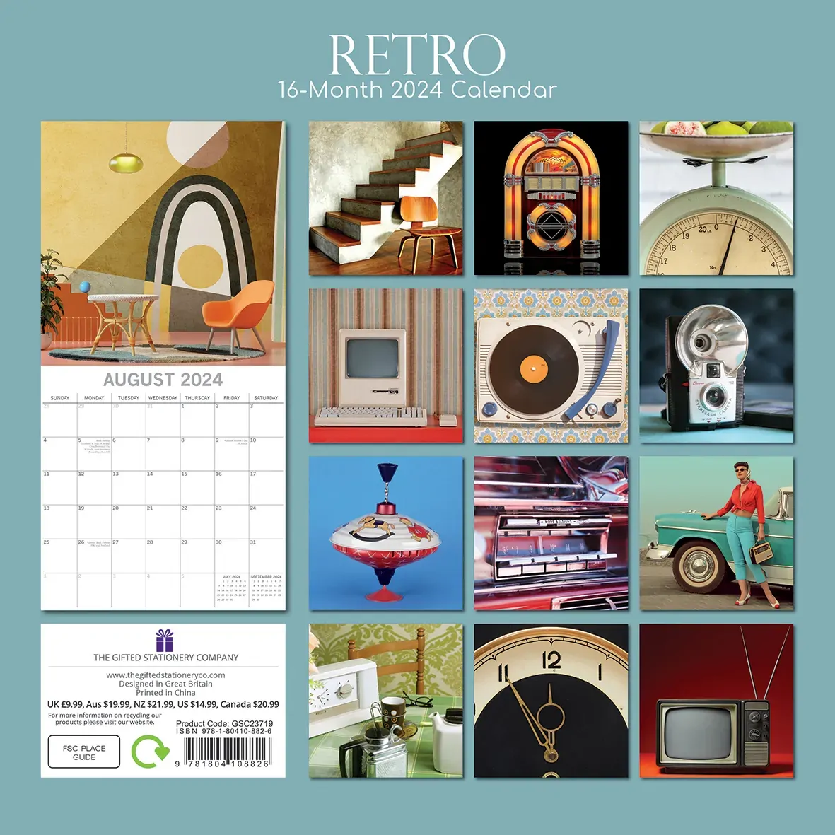 Retro - 2024 Square Wall Calendar 16 Months Lifestyle Planner Xmas New Year Gift Price