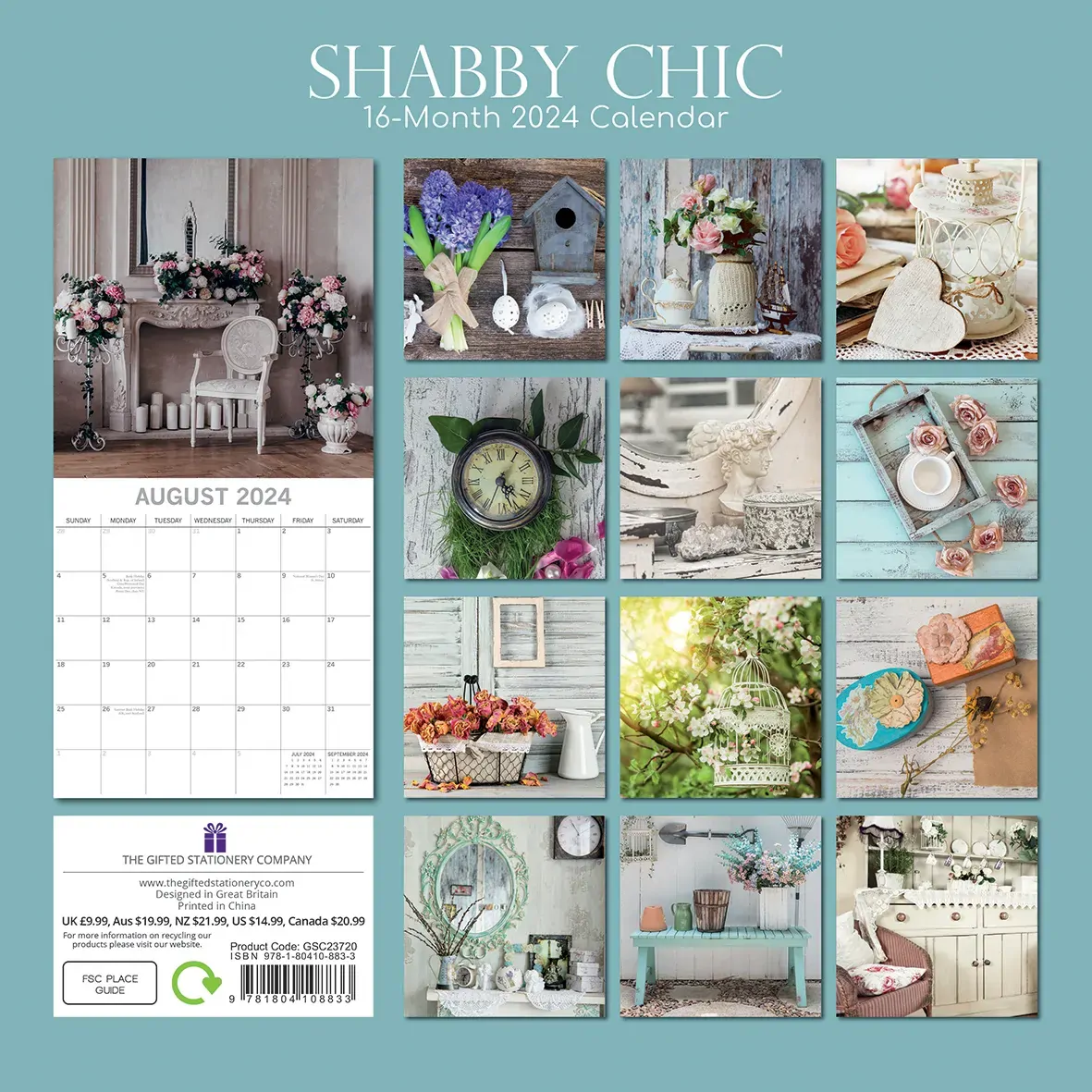 Shabby Chic - 2024 Square Wall Calendar 16 Month Lifestyle Planner New Year Gift Price