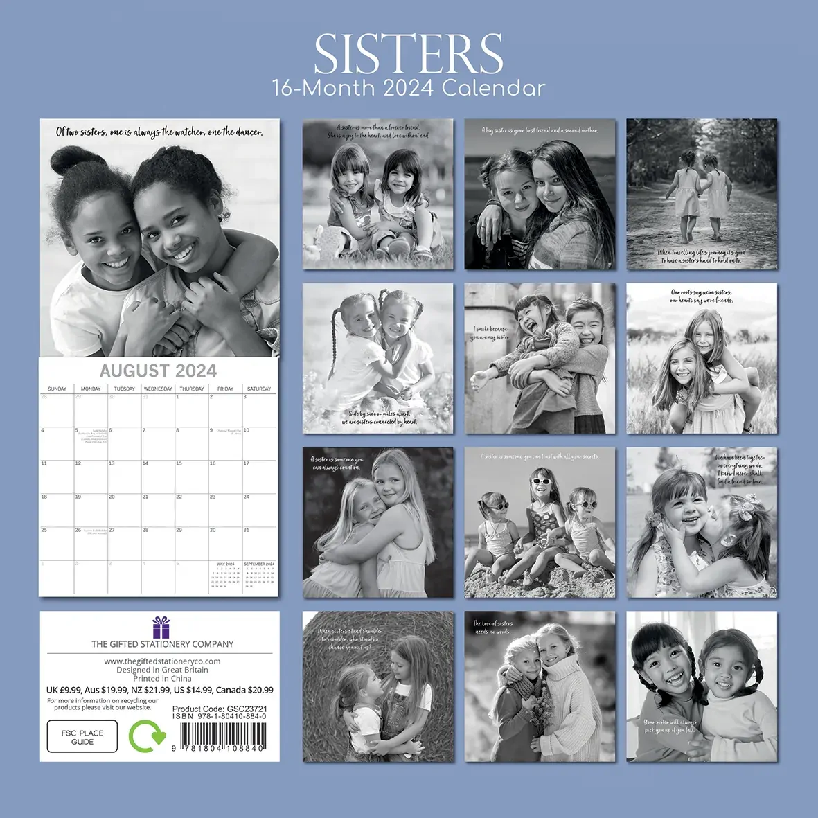 Sisters - 2024 Square Wall Calendar 16 Months Lifestyle Planner New Year Gift Price