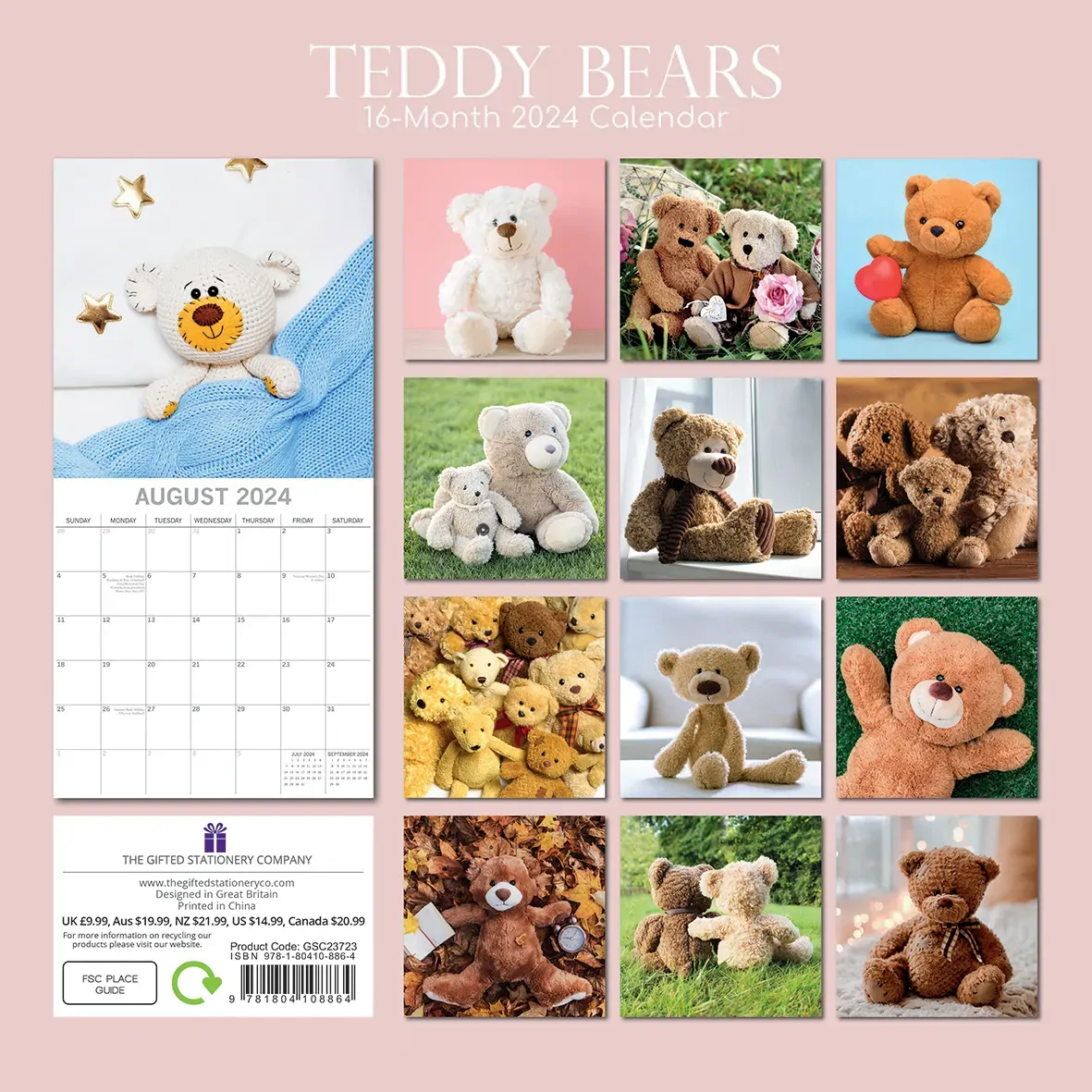 Teddy Bears - 2024 Square Wall Calendar 16 Month Lifestyle Planner New Year Gift Price
