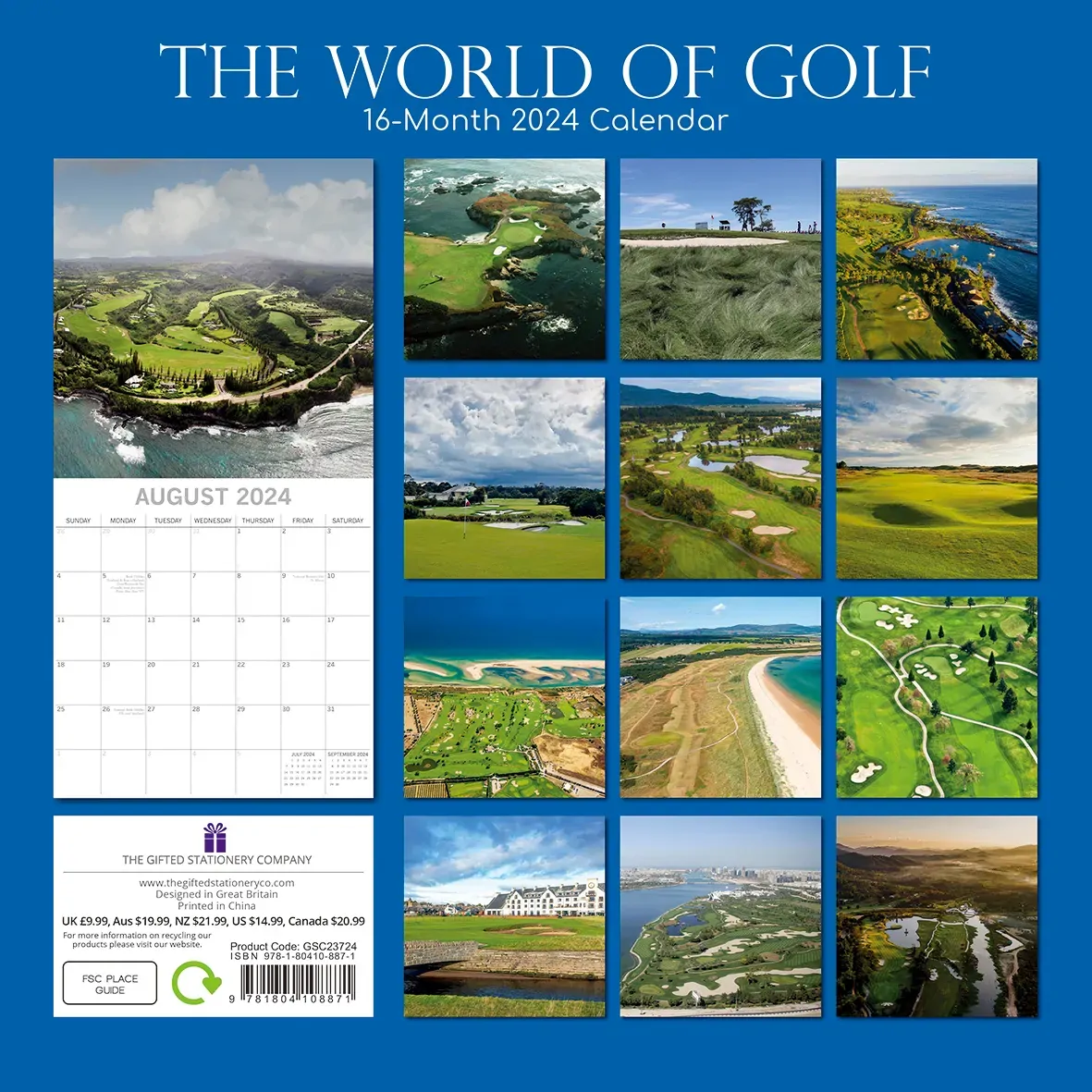 The World of Golf - 2024 Square Wall Calendar 16 Months Lifestyle Planner Gift Price