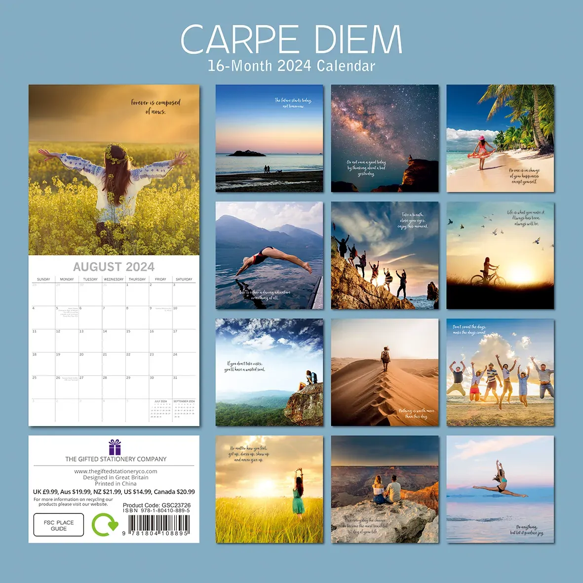 Carpe Diem - 2024 Square Wall Calendar 16 Months Planner Christmas New Year Gift Price