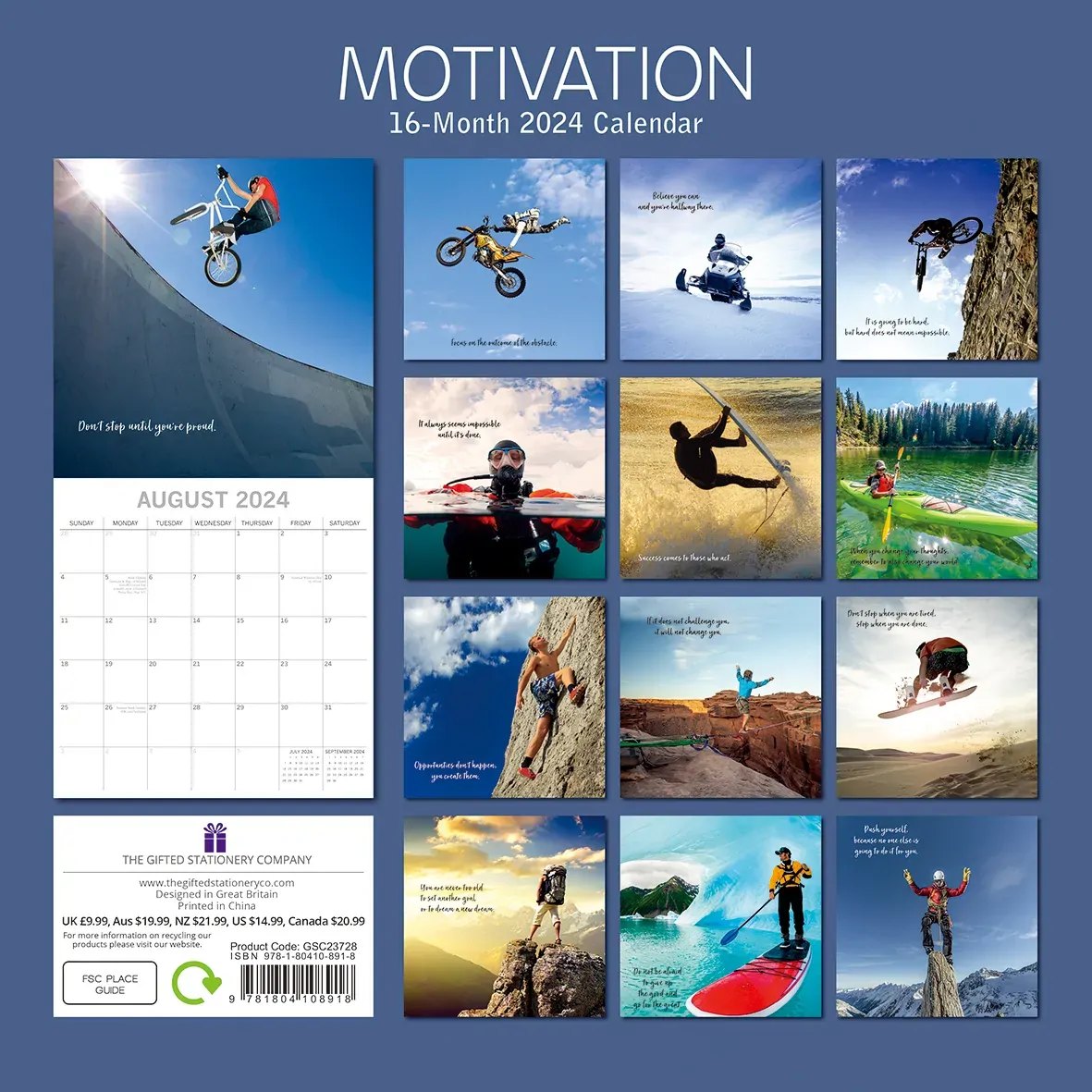 Motivation - 2024 Square Wall Calendar 16 Months Planner Christmas New Year Gift Price