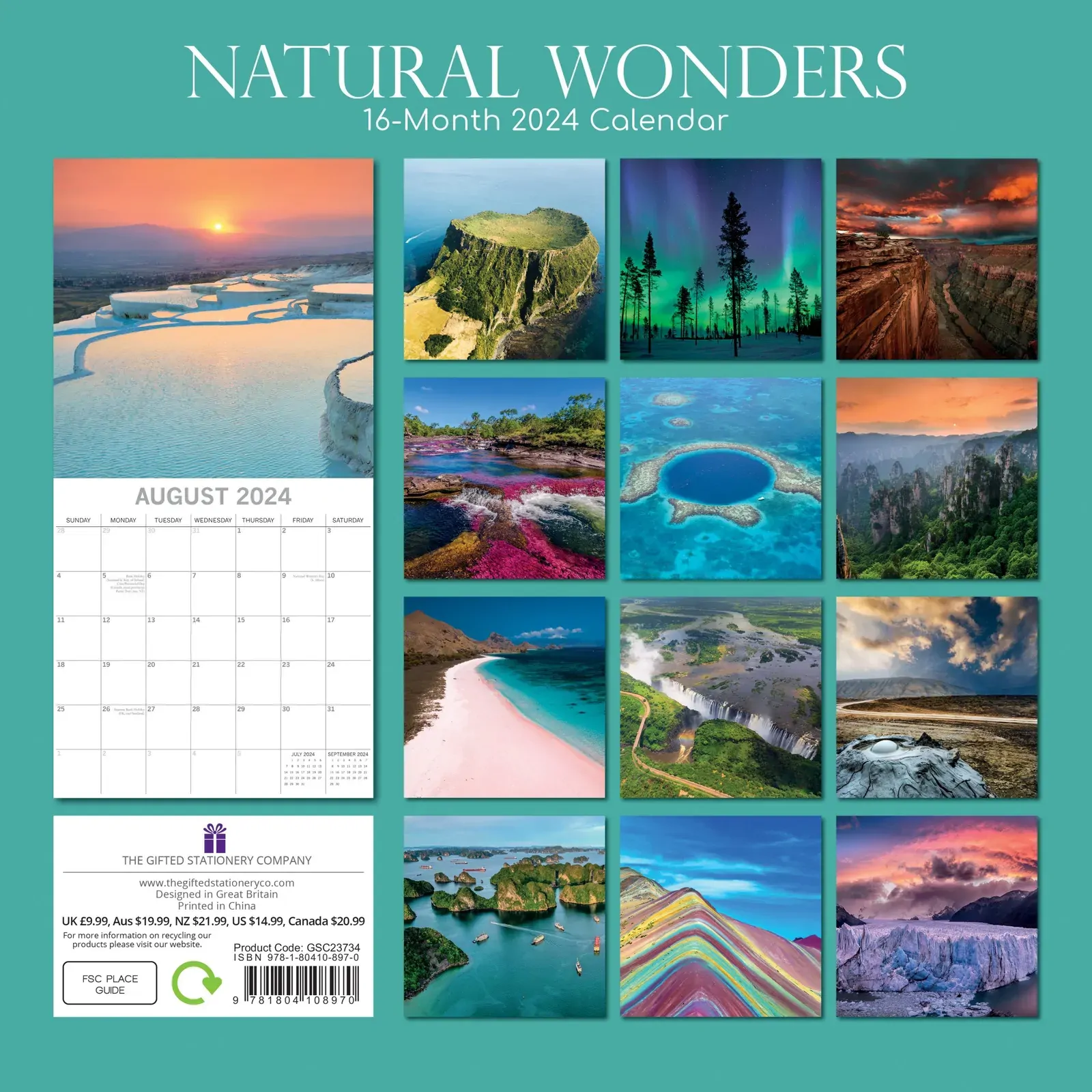 Natural Wonders - 2024 Square Wall Calendar 16 Months Planner Xmas New Year Gift Price