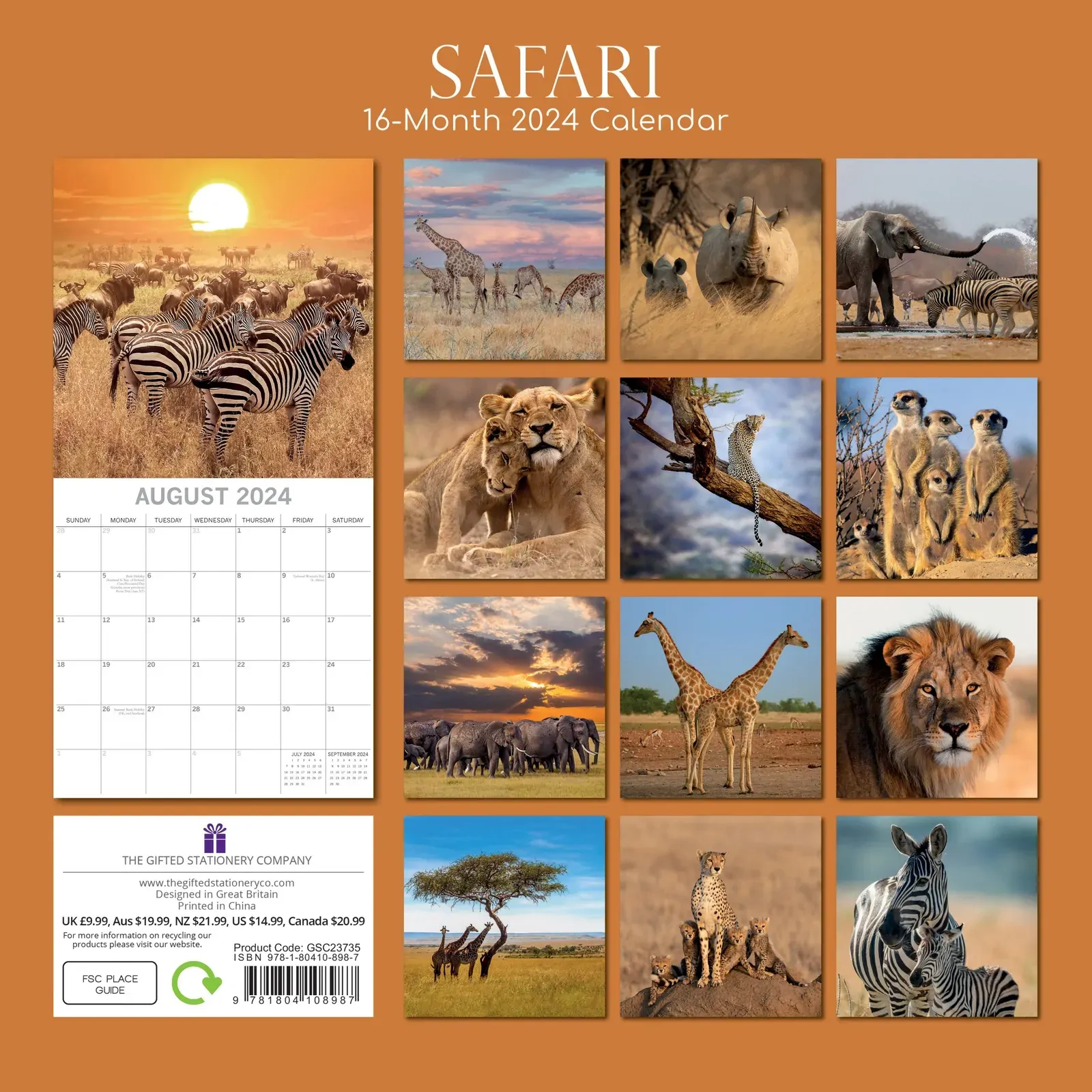 Safari 2024 Square Wall Calendar 16Month Premium Planner Christmas New Year Gift Price