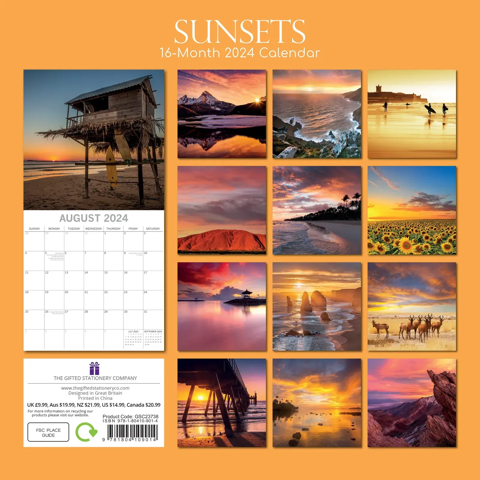 Sunsets - 2024 Square Wall Calendar 16 Months Premium Planner Xmas New Year Gift Price