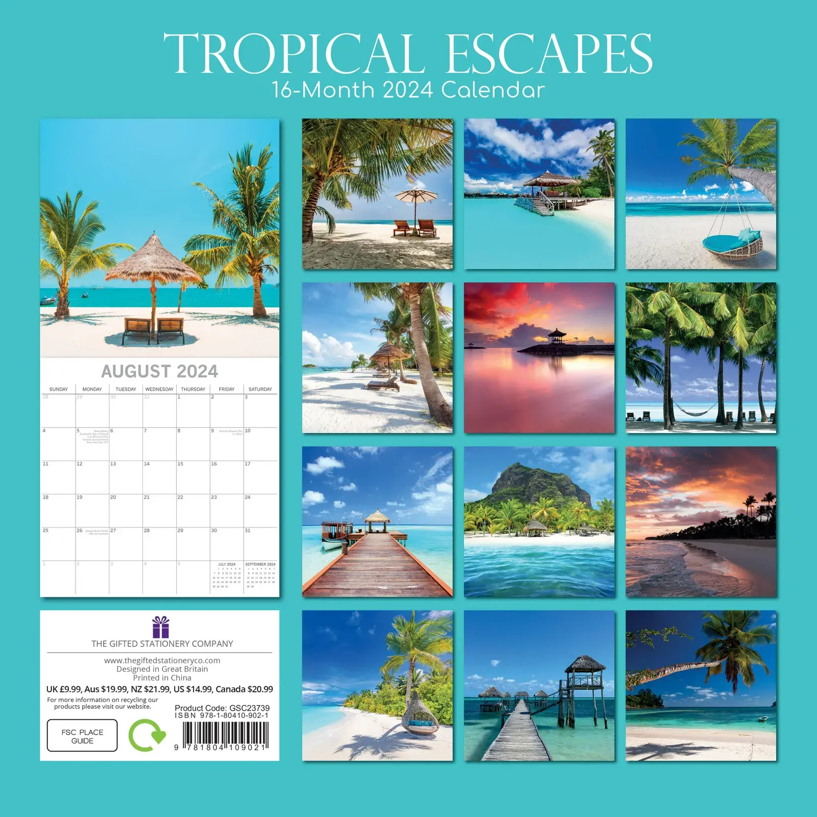 Tropical Escapes - 2024 Square Wall Calendar 16 Months Planner New Year Gift Price