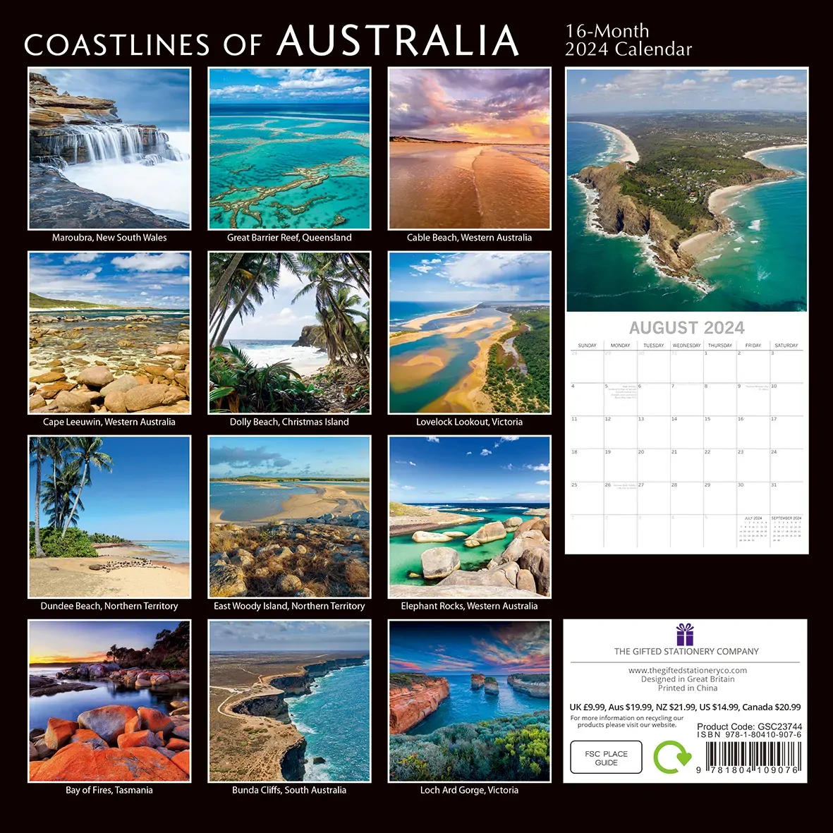 Coastlines of Australia 2024 Square Wall Calendar 16 Month Planner New Year Gift Price