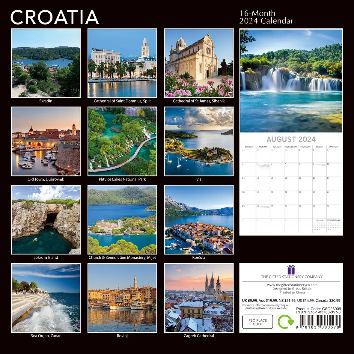 Croatia - 2024 Square Wall Calendar 16 Months Premium Planner Xmas New Year Gift Price