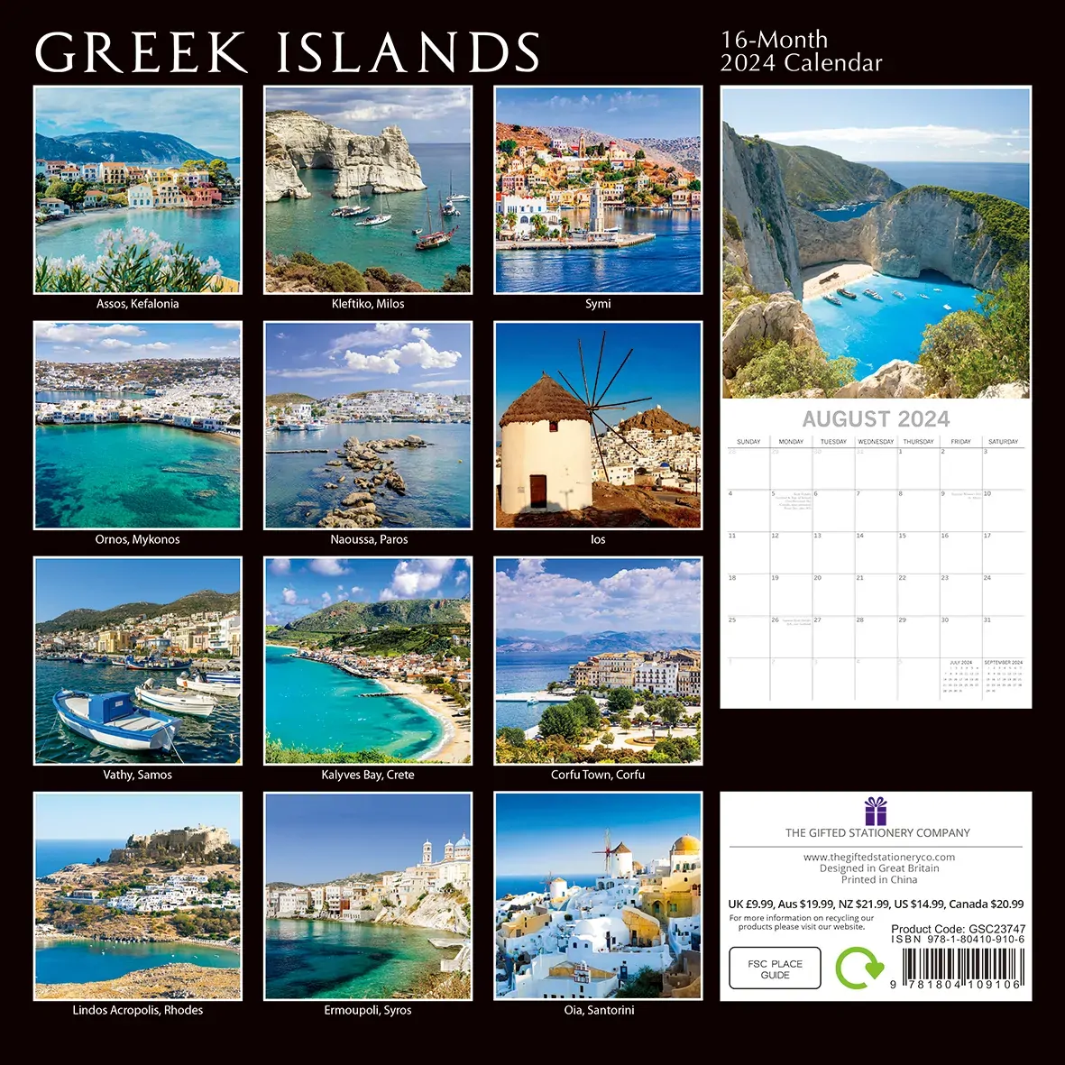 Greek Islands 2024 Square Wall Calendar 16 Month Planner Christmas New Year Gift Price