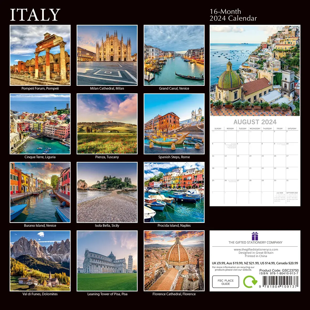 Italy 2024 Square Wall Calendar 16 Month Premium Planner Christmas New Year Gift Price