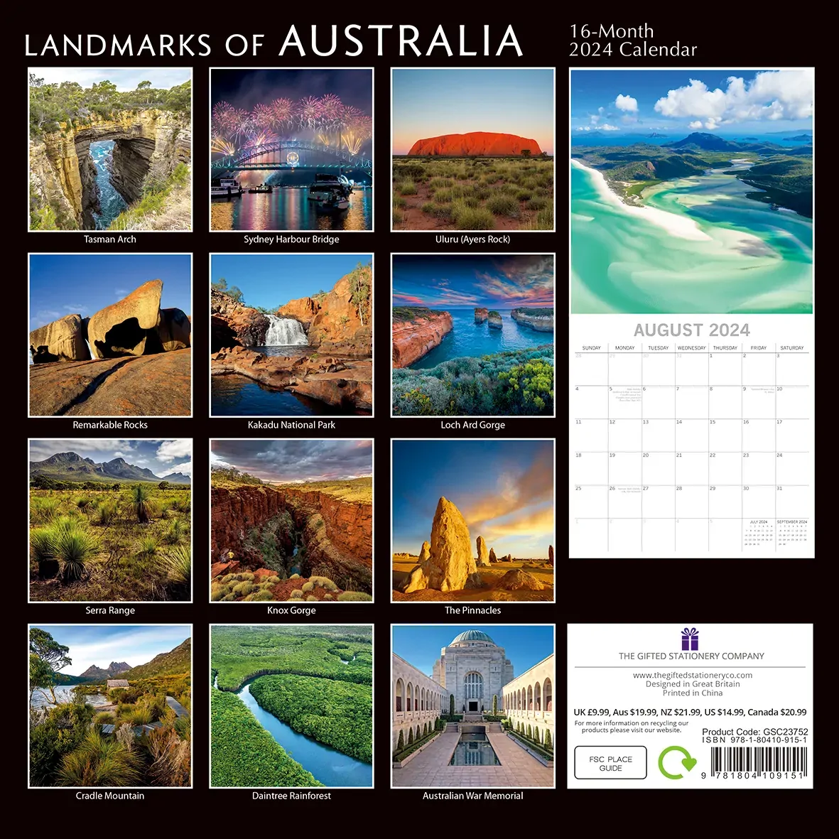 Landmarks of Australia 2024 Square Wall Calendar 16 Months Planner New Year Gift Price