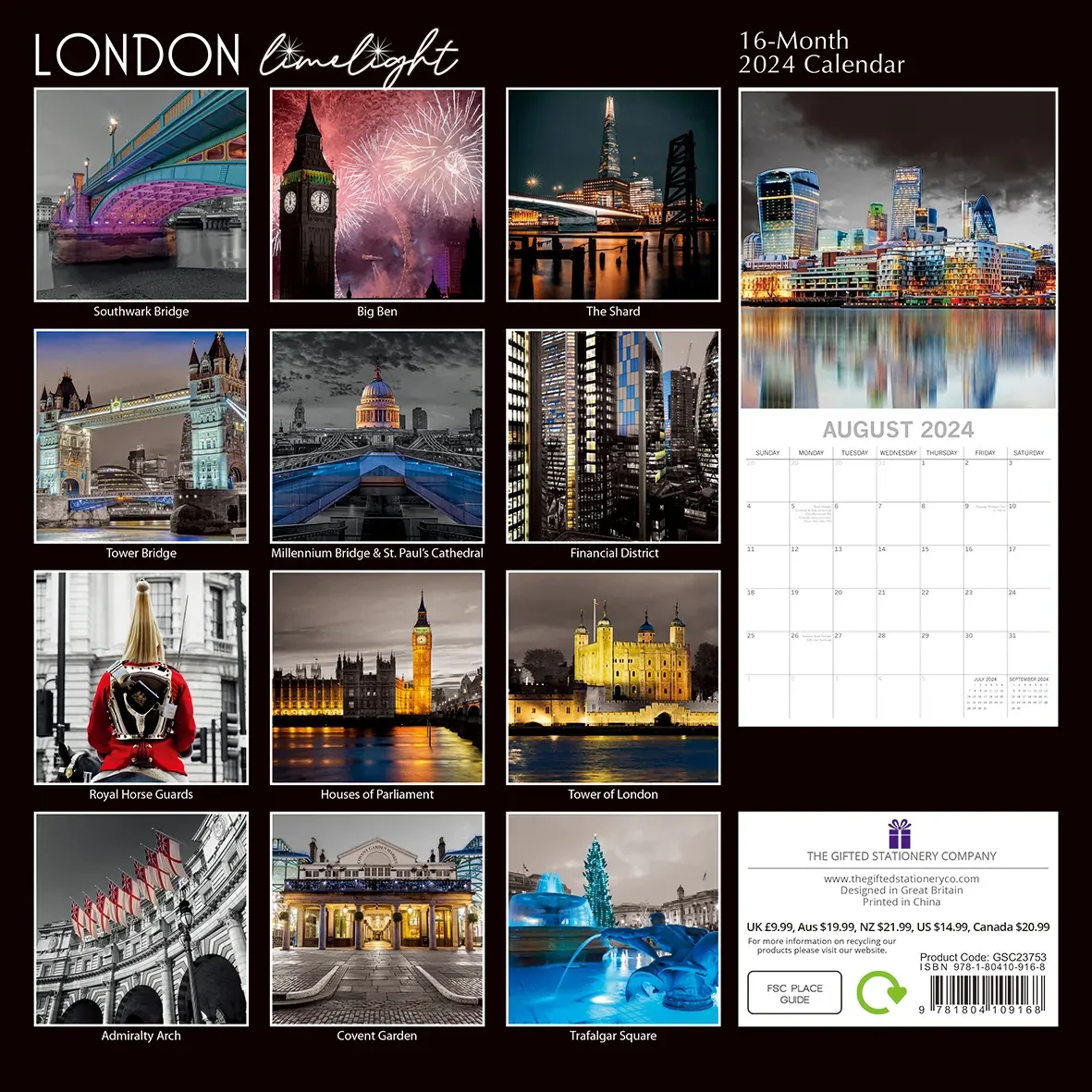 London Limelight - 2024 Square Wall Calendar 16 Months Planner New Year Gift Price