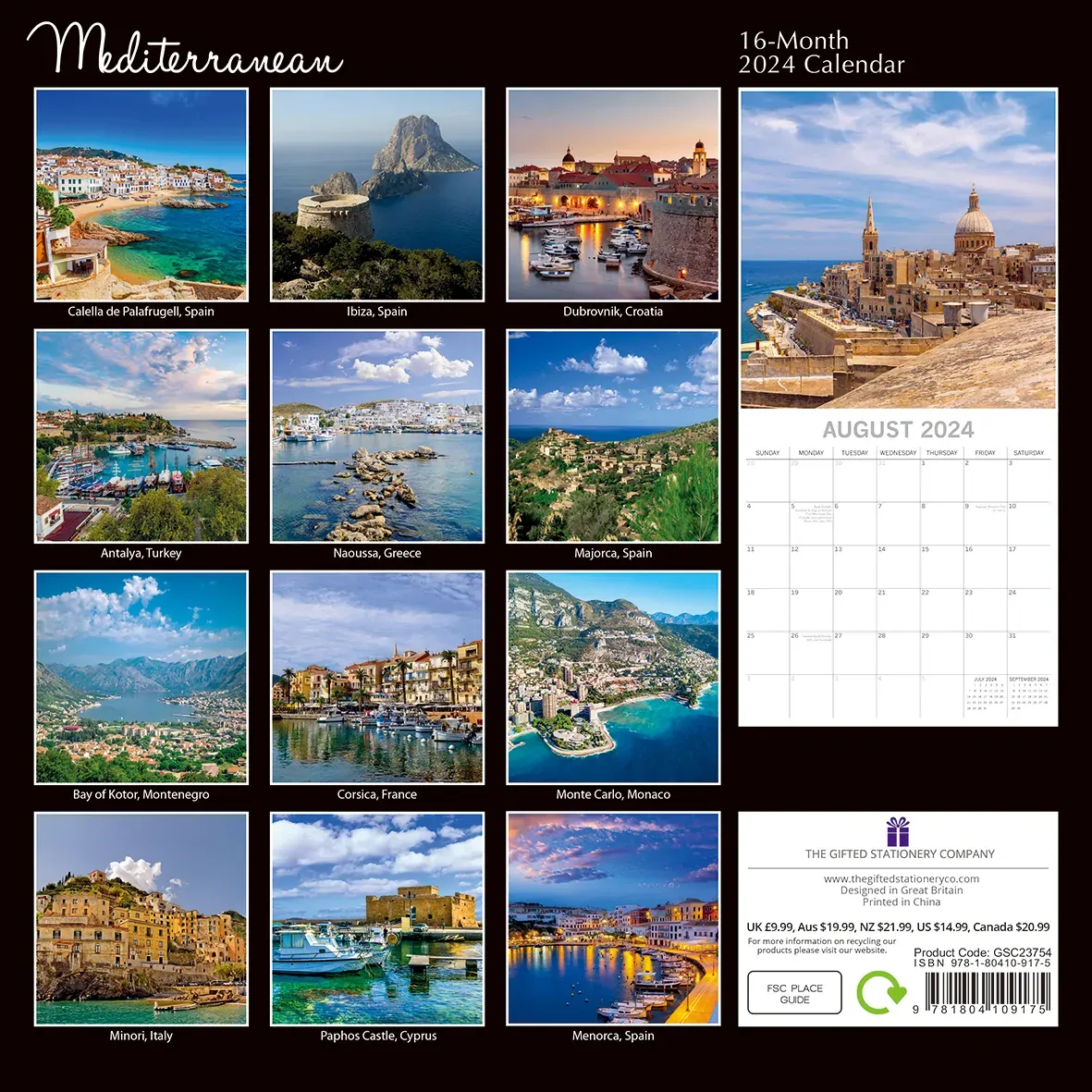 Mediterranean 2024 Square Wall Calendar 16 Month Planner Christmas New Year Gift Price